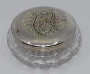 Waterfrod Crystal, Silverplate Dresser Vanity Powder Jar & Lid, 4" x 2" H - Picture 1 of 8