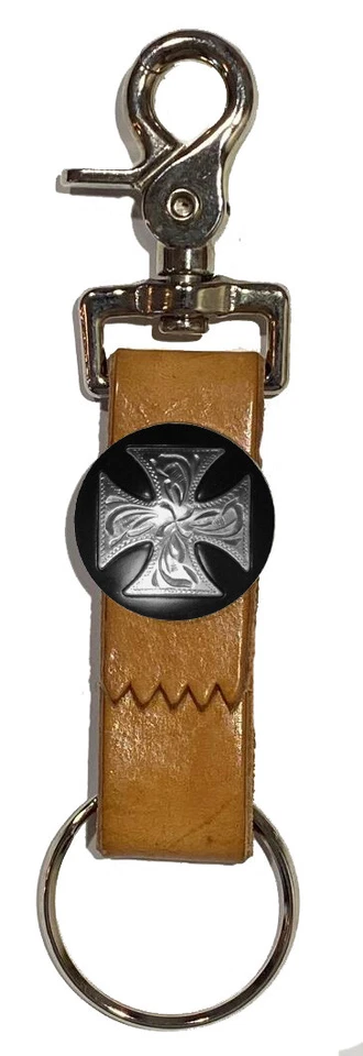 Llavero de cuero con cruz negra plateada pattée Concho y gancho de alta resistencia Foto 1 de 1