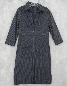 Express Shirt Dress Womens 10 Button Front Pinstripe Career Office Pencil Black - Picture 1 of 10