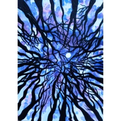 ACEO 原创景观树 夜空 自然 丙烯酸艺术 手绘 全新 — 第 1/4 张图片