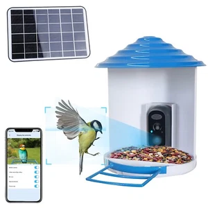 1080P PIR Smart Waterproof Bird Feeder with Solar Powered Camera Motion WiFi App - Picture 1 of 12
