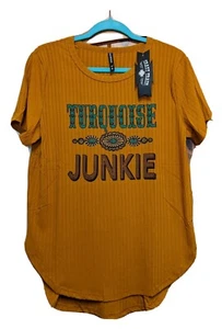 Crazy Train Turquoise Junkie Soft Ribbed Top - Medium - Stretchy - Mustard Fall - Picture 1 of 6