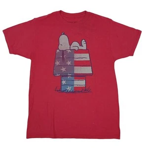 Peanuts Snoopy T Shirt Size M Doghouse American Flag Americana Red - Picture 1 of 8