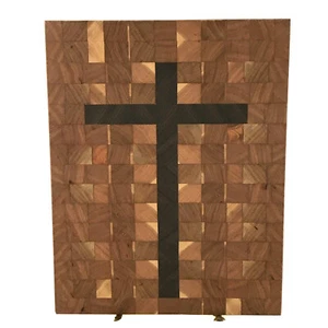 Bloque de madera artesanal arte de pared cruz marco de 2 lados o lugar en soporte 8,5 x 11 x 75 - Imagen 1 de 6