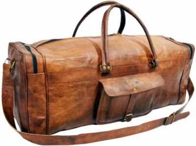  Bolso de cuero marrón oscuro vintage de viaje para hombres gimnasio equipaje de lona para pasar la noche Foto 1 de 3