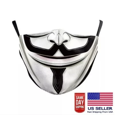  Anonymous Vendetta 3D Face Mask Washable Adjustable Funny Masquerade Hackers    - Image 1 of 4