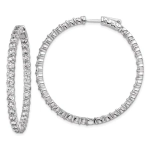 925 Sterling Silver Rhodium-plated 3mm CZ In and Out Hinged Hoop Earrings - Picture 1 of 6