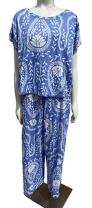 NEW Joie Womens 2 Piece Outfit Top And Pant Set Linen Blue White Pockets XL NWT - Picture 1 of 13