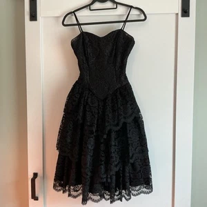 Handmade 90’s Black Lace Tiered Dress Hoco Formal Fairy Grunge Whimsigoth Party - Picture 1 of 6