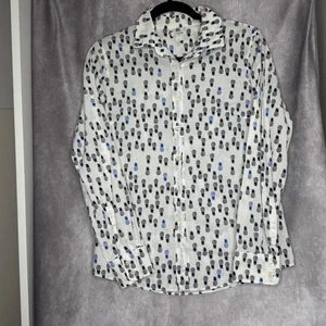 J.Crew Damenbluse weiß marineblau Ananasmuster Langarm geknöpft Small - Bild 1 von 5