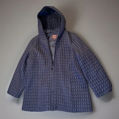 Abrigo para mujer Anne Klein talla 1X azul marino arrugado acolchado con capucha cremallera frontal Foto 1 de 4