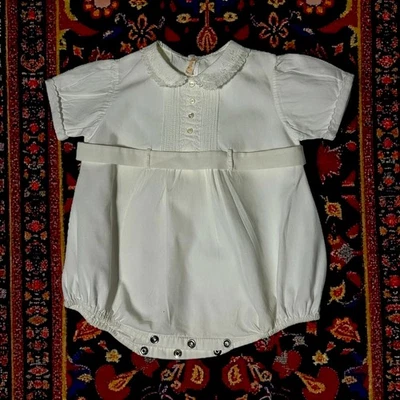 1950s Baby Boy Jon Jon Cotton Pin Tucks Peter Pan Collar Embroidery Handmade 0-3 - Image 1 of 4