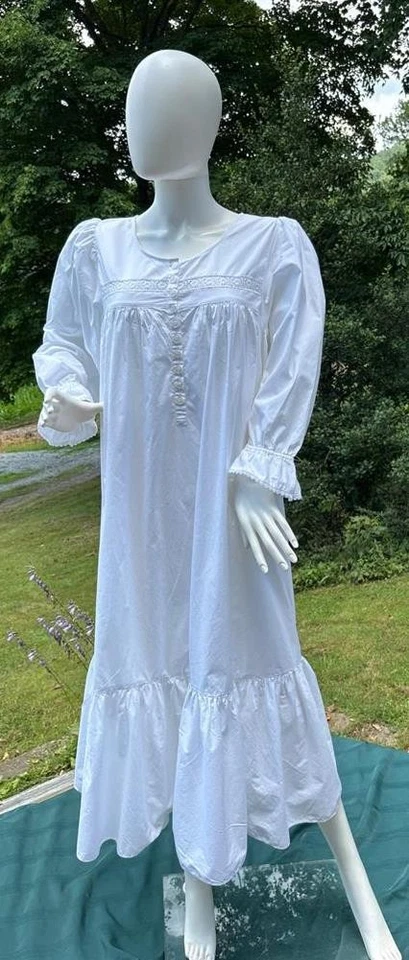 Victoria's Secret белый хлопок w/кружевной и оборки бабушка ночная рубашка размер средний - Изображение 1 из 4