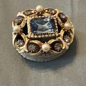 Caja baratija tocador vintage Florenza azul estrás con joyas - Imagen 1 de 9