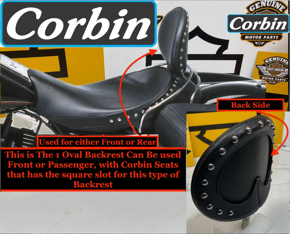 Asientos de motocicleta Corbin #02-SB respaldo estándar ovalado Harley Honda Yamaha Foto 1 de 4