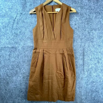 Vestido Adam Lippes 6 Marrón Plisado Sobrepelliz Cuello Neutro Básico Minimalista Clásico Foto 1 de 4