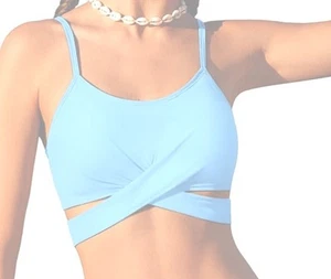 Girls Swimsuit Size 13 - 14 Years Criss Cross Bikini Light Blue Removable Pads - Picture 1 of 9