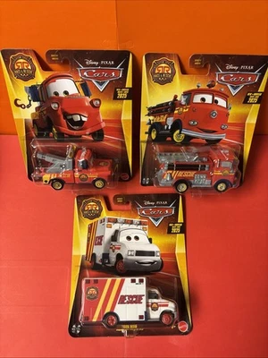 Mattel Pixar Coches Carrera y Rescate Remolque Mater, Morgan Martins y Rojo Lote 3 Foto 1 de 4