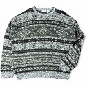 Bugle Boy Vintage Sweater Geo Stripe Y2K 80s 90s Grunge Grandpa Cabincore XL - Picture 1 of 7