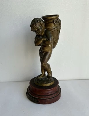 Ancienne statue sculpture bronze angelot le vendangeur signé Auguste Moreau XIX° - Photo 1/4