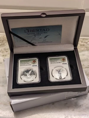Juego de 2 monedas Libertad NGC 2022 reverso prueba y prueba APMEX serie baja # 0014🔥 Foto 1 de 4