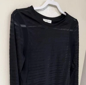 Sandro Paris Black Sheer Striped Overlay Blouse Long Sleeve Size Small - Picture 1 of 18