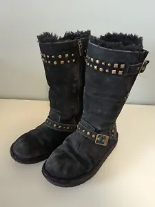 Ugg Australia Black Side Zip Suede Stud Buckle Boots 1004952K US 3 EU 33  - Picture 1 of 13