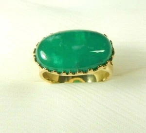 Colombian Cabochon Emerald Ring 7.50 Cts Oval Shape 18K Gold Size 7 US Muzo Min - Picture 1 of 12