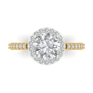 1.86Ct Round VVS1 Zirconia Diamond Halo Anniversary Ring, 14K White/Yellow Gold - Picture 1 of 11