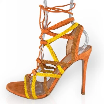 Gianvatti Rossi Orange & Yellow Lace Up Gladiator Braided Sandals Heels - IT 37 - Image 1 of 4