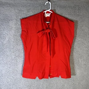 Vintage LEE MAR PAGEANT Red Secretary Blouse W/Attached Ascot Bow Size 14 - Picture 1 of 8