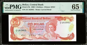 Belize 5 Dollars 1989 QEII Pick-47b GEM UNC PMG 65 EPQ - Picture 1 of 2