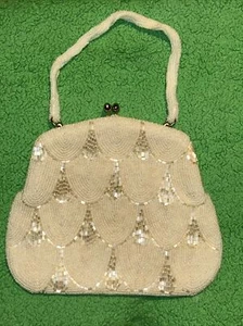Perlen Abendtasche Elfenbein Mini Perle Sequenz Glamour Clutch Requisite Korea Vintage - Bild 1 von 10