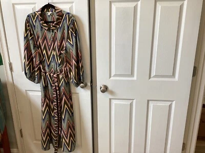 . Plus Size 26/28 Cato New Long Sleeve Belted Chevron Striped Maxi Dress - Image 1 of 4