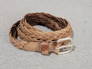 Linea Pelle Braided Leather Belt Large Skinny Brown Fashion Belt With Flaw - Picture 1 of 7