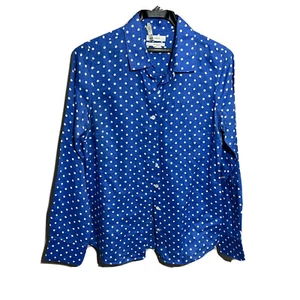 JCrew Womens Polka Dot Linen Top Slim Perfect Button Down Shirt Blue Sz 0 - Picture 1 of 7