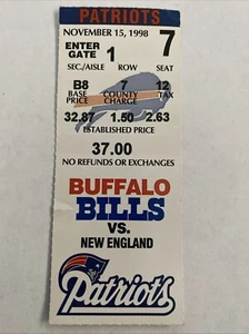 Boleto de fútbol americano de la NFL 1998 Buffalo Bills vs New England Patriots raro de colección - Imagen 1 de 2