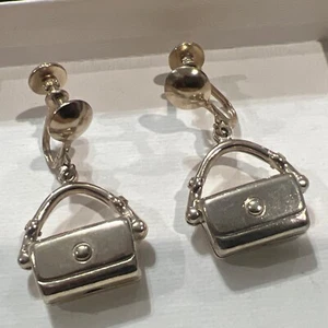 Vintage Handtasche Geldbeutel Ohrringe goldfarben Schraubverschluss zum Anklipsen - Bild 1 von 3