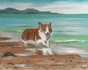 8x10 IMPRESIÓN DE PINTURA ARTE DE PLAYA RYTA PEMBROKE GALÉS CORGI NAVIDAD REGALO PAISAJE MARINO 🙂 - Imagen 1 de 1