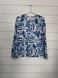 Camicia da pesca HUK donna blu e bianca stampata manica lunga performance media - Foto 1 di 4