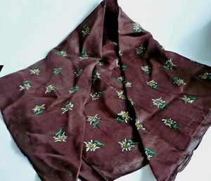 100% Seide Seidentuch 50 x 50 Edelweiß braun Seidenschal Hals Bandana Tuch NEU - Bild 1 von 1