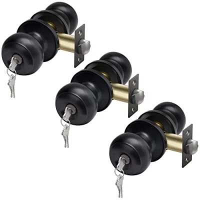 3 Pack Keyed Alike Entry Door Knob Matte Black Exterior Door Lock For Front Do - Image 1 of 4