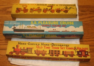 Vintage Wooden Birthday Candle Holders, Baot, Train, and Car - Picture 1 of 2