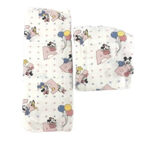 Vintage Disney Fitted Crib Sheet Set 1984 Mickey Minnie Pluto Baby ABC 2 Piece - Picture 1 of 4