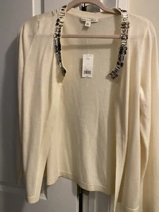 Maglione cardigan Banana Republic collo gioiello avorio donna taglia L nuovo con etichetta - Foto 1 di 4