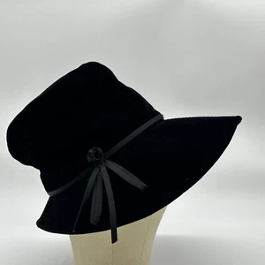 Semi-Stovepipe Hat Black Velvet Brimmed Vintage - Picture 1 of 8