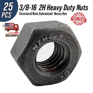 3/8-16 2H Structural Heavy Hex Nuts for A325 Bolts HD Galvanized (25) - Picture 1 of 8