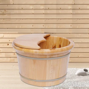 Foot Bath Barrel Soaking Bath Tub Bucket Wooden Washing Sauna Foot Basin W/Lid - Picture 1 of 15