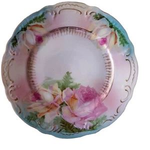7 1/2" antiker handbemalter Wandschrank Teller mit Rosenmotiv - Bild 1 von 4