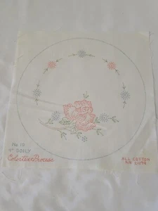 Vintage Linen Stamped Cross Stitch Embroidery 9x9 Floral Rose Doily Pattern - Picture 1 of 8